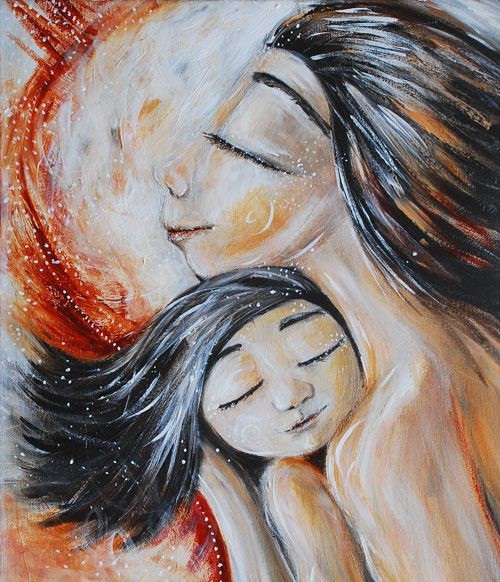 Рисунок мама с дочкой обнимаются