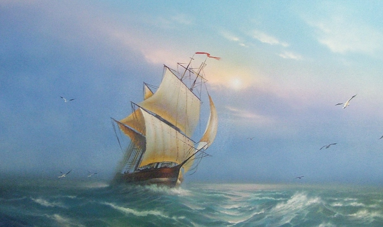 Парусное судно было далеко от берега и шло еще дальше туда где схема