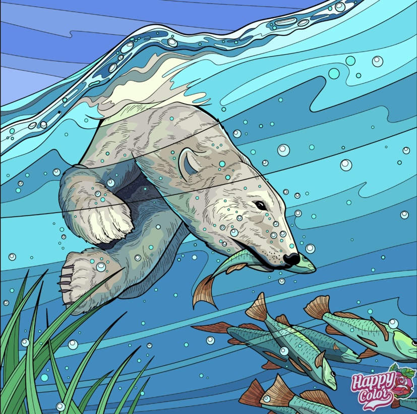 Белый мишка - рыболов