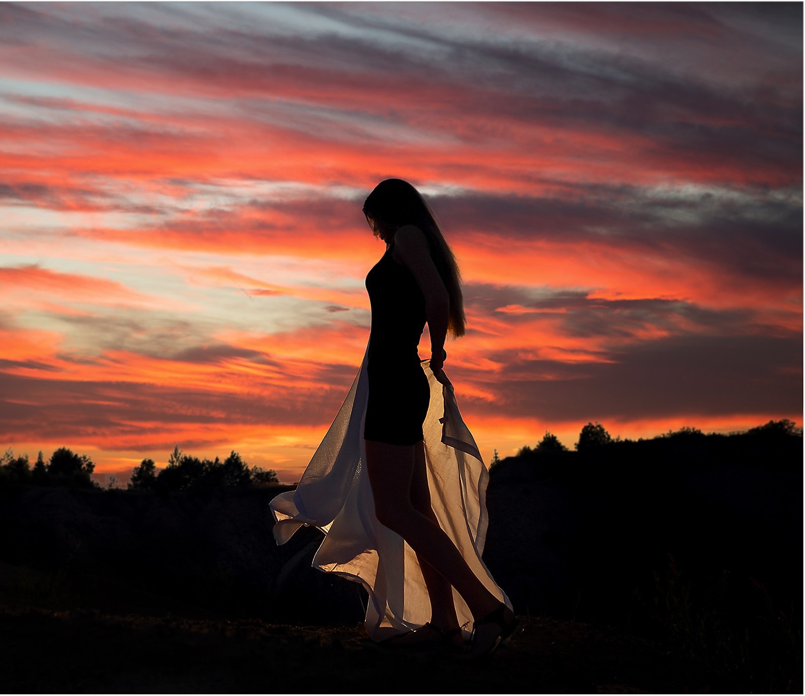 Картина силуэт женщины со спины