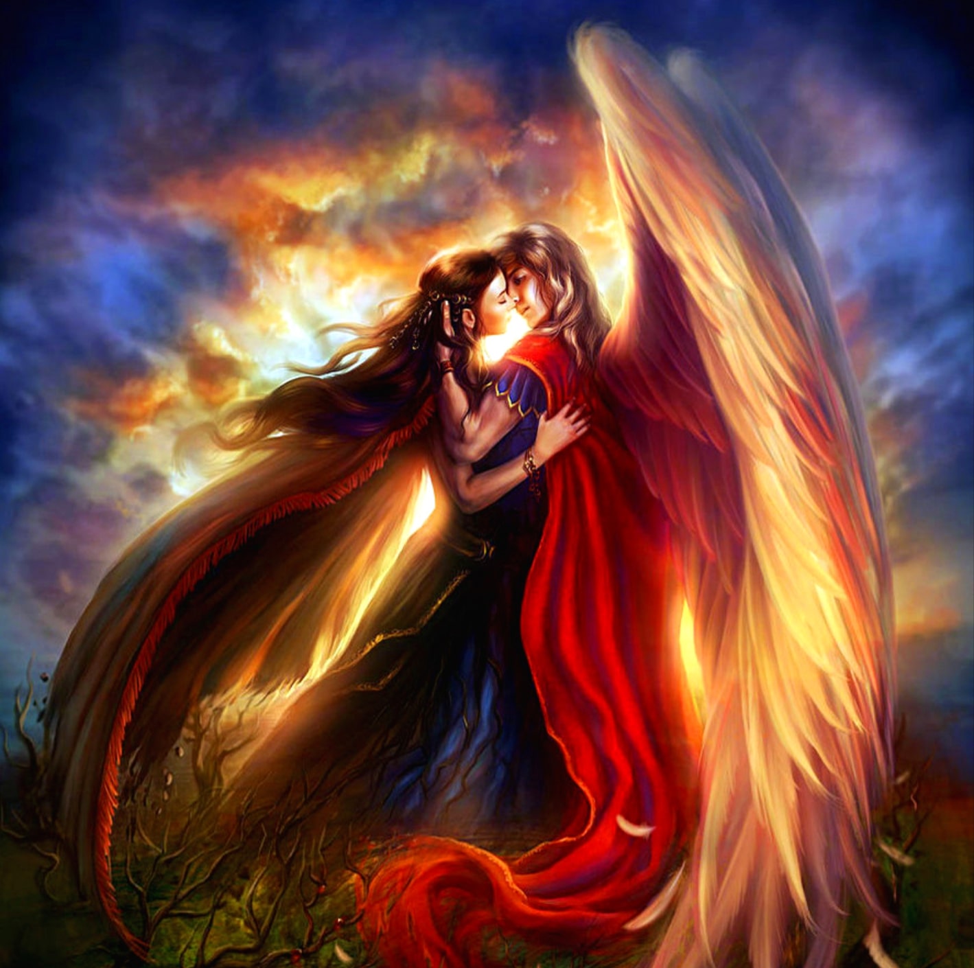 Обнимай меня крыльями. Влюбленный ангел. Ангел и демон. Фэнтези любовь. Девушка демон.