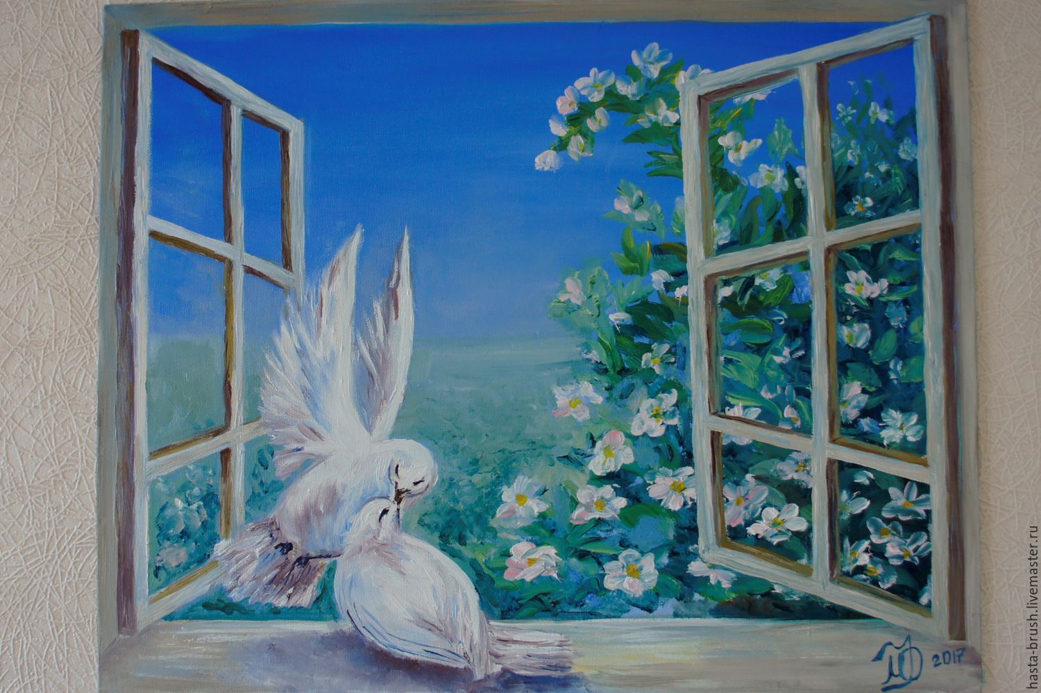 Песня мы рисуем голубей. Голубь картина. Открытое окно живопись. Пейзаж с голубями. Картина два голубя.