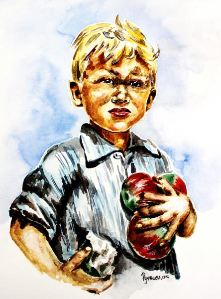 Картина мальчик с яблоком ван хойт