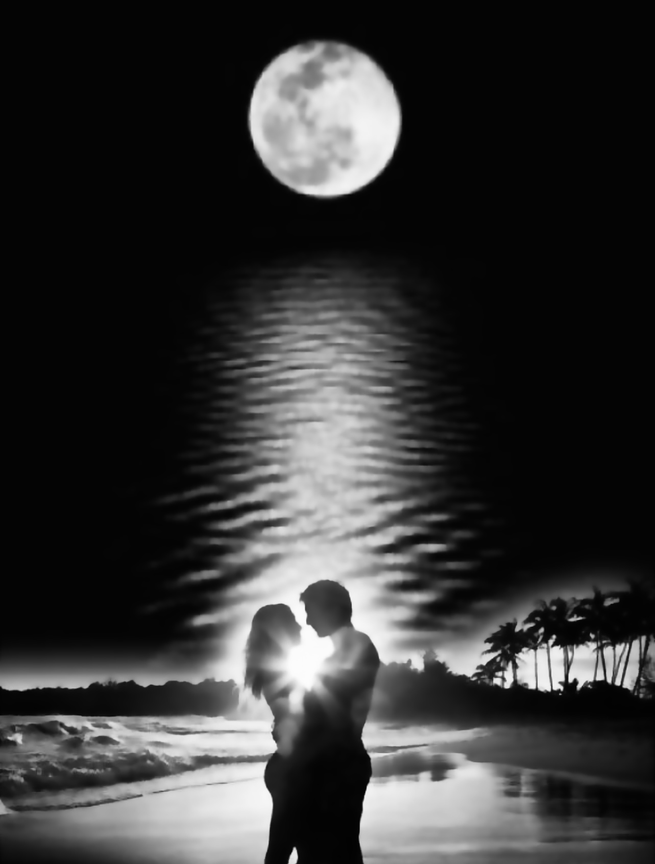 Ночь с любимым человеком. Прогулка под луной. Луна и влюбленные. Ночь любви. Влюбленные ночью.