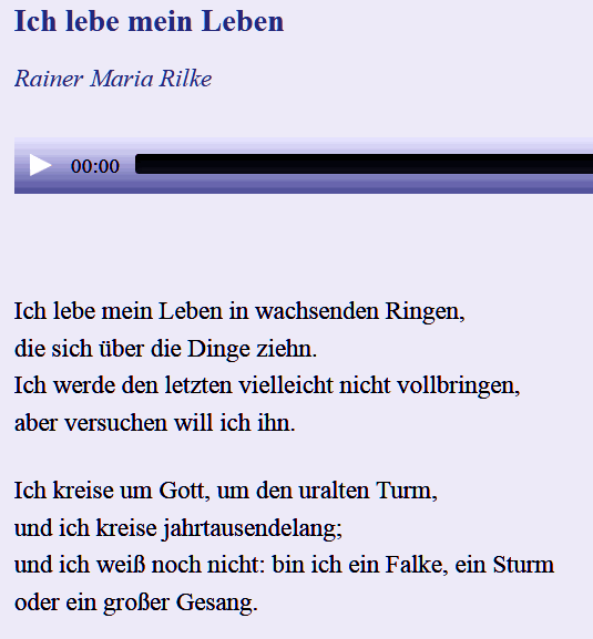 Rainer Maria Rilke - Ich lebe mein Leben