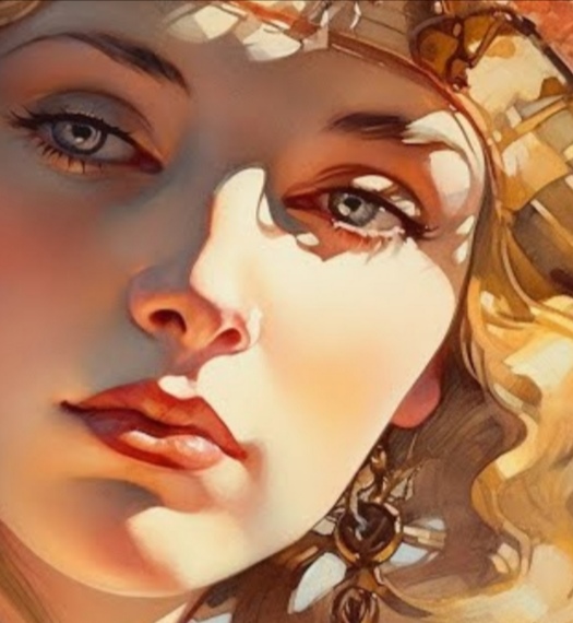 Блондинка в тёмно-жёлто-оранжевом платье