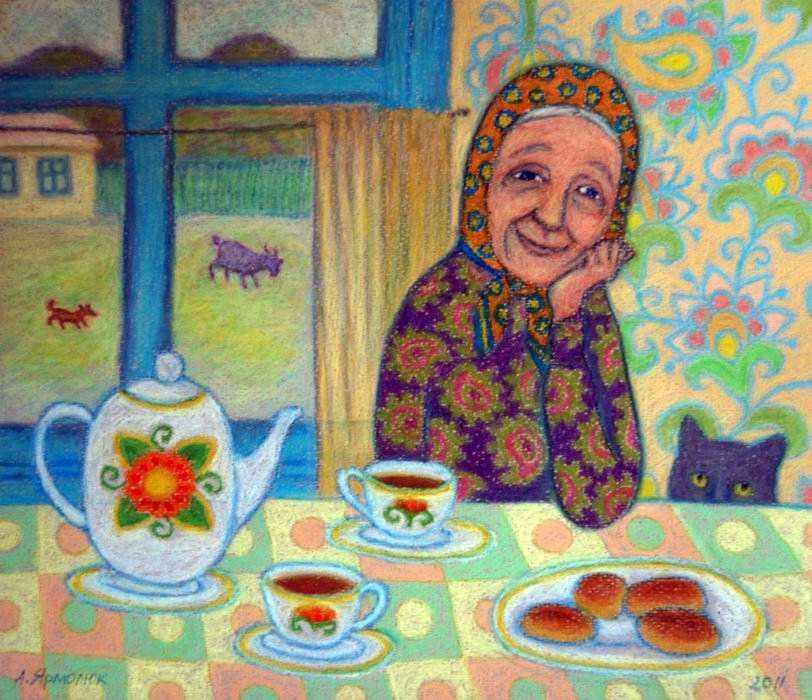 Картина бабушка и машенька пьют чай оригинал