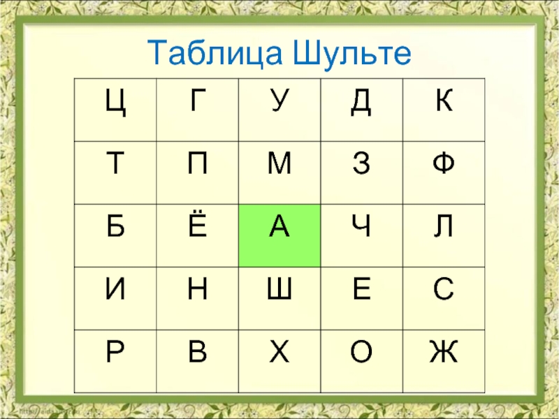Таблица шульте буквы для младших школьников
