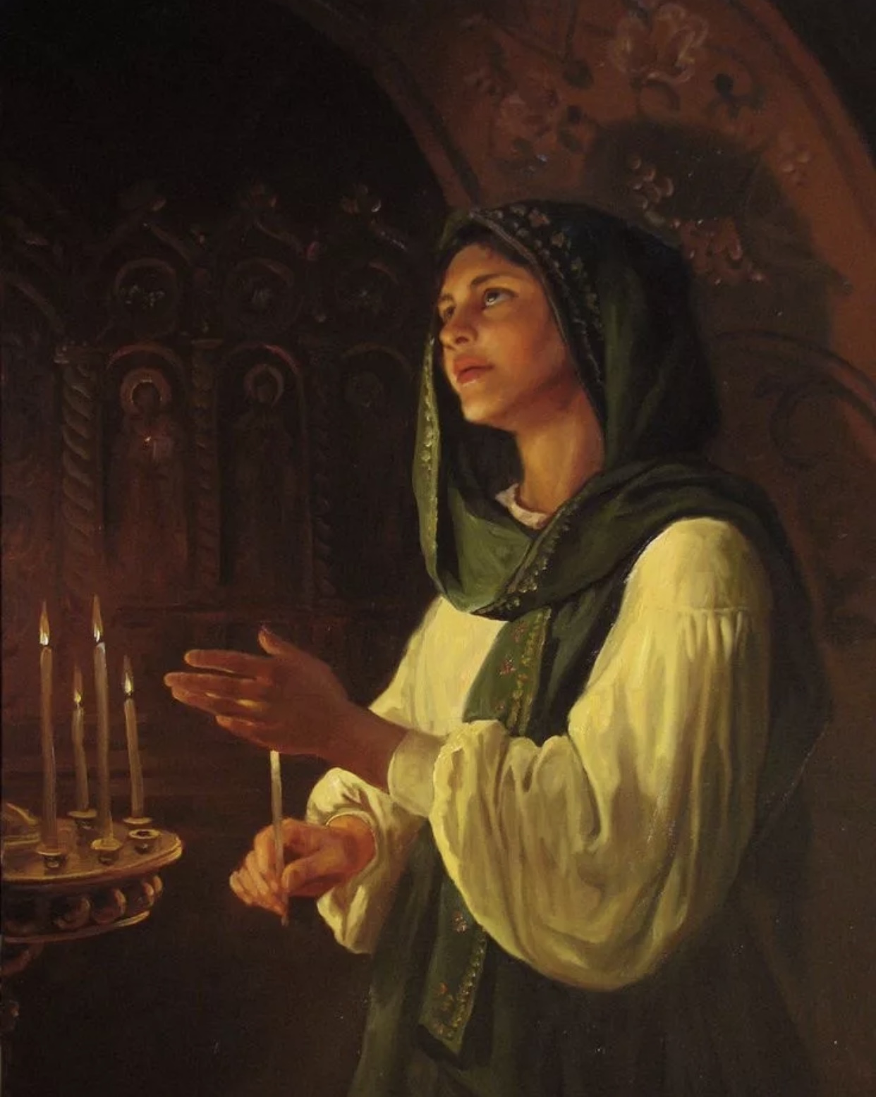 Молитва православной женщины. Картины русских художников моление в церкви.