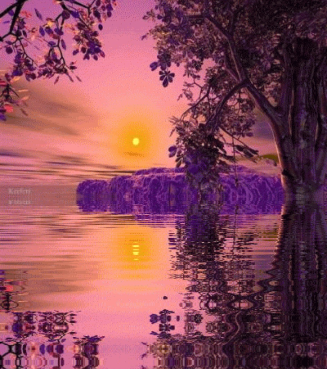 Красивые гифки доброй весенней ночи. Сиреневый закат. Природа вечер. Фиолетовый вечер. Лиловый вечер.