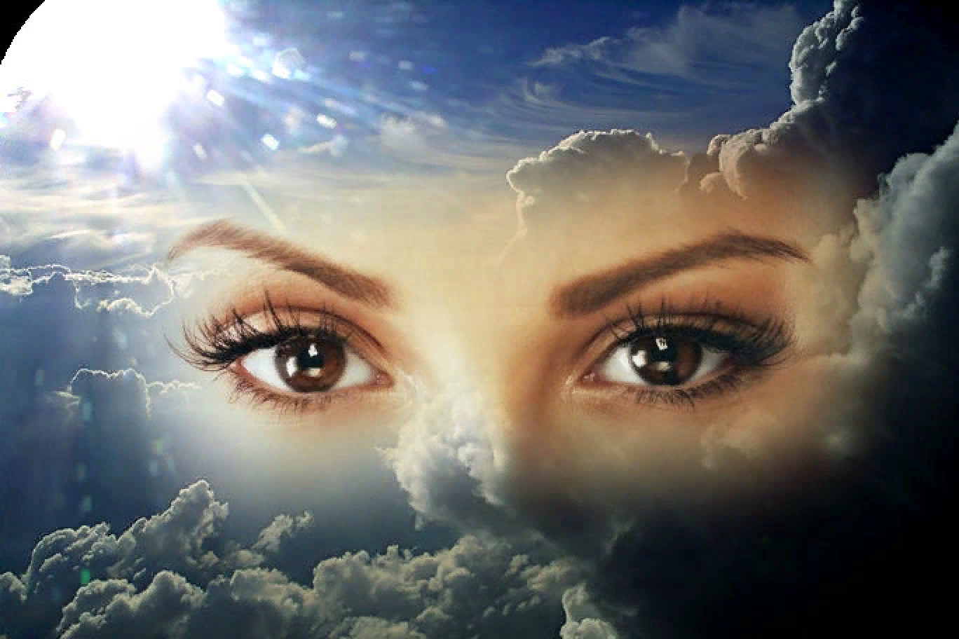 Что такое взор. Женские глаза в небе. Девушка с небесными глазами. Сияющие счастливые глаза. Женские глаза в облаках.