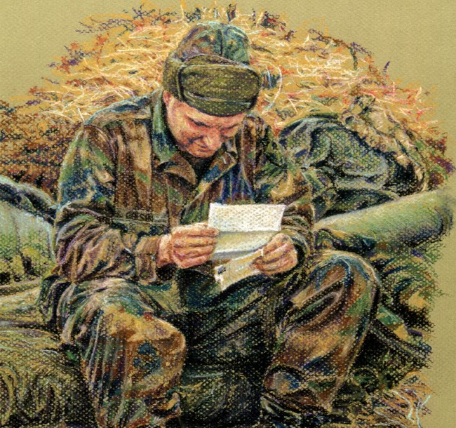 Писать армейский. Солдат сидит. Солдат в окопе живопись. Военный сидит.