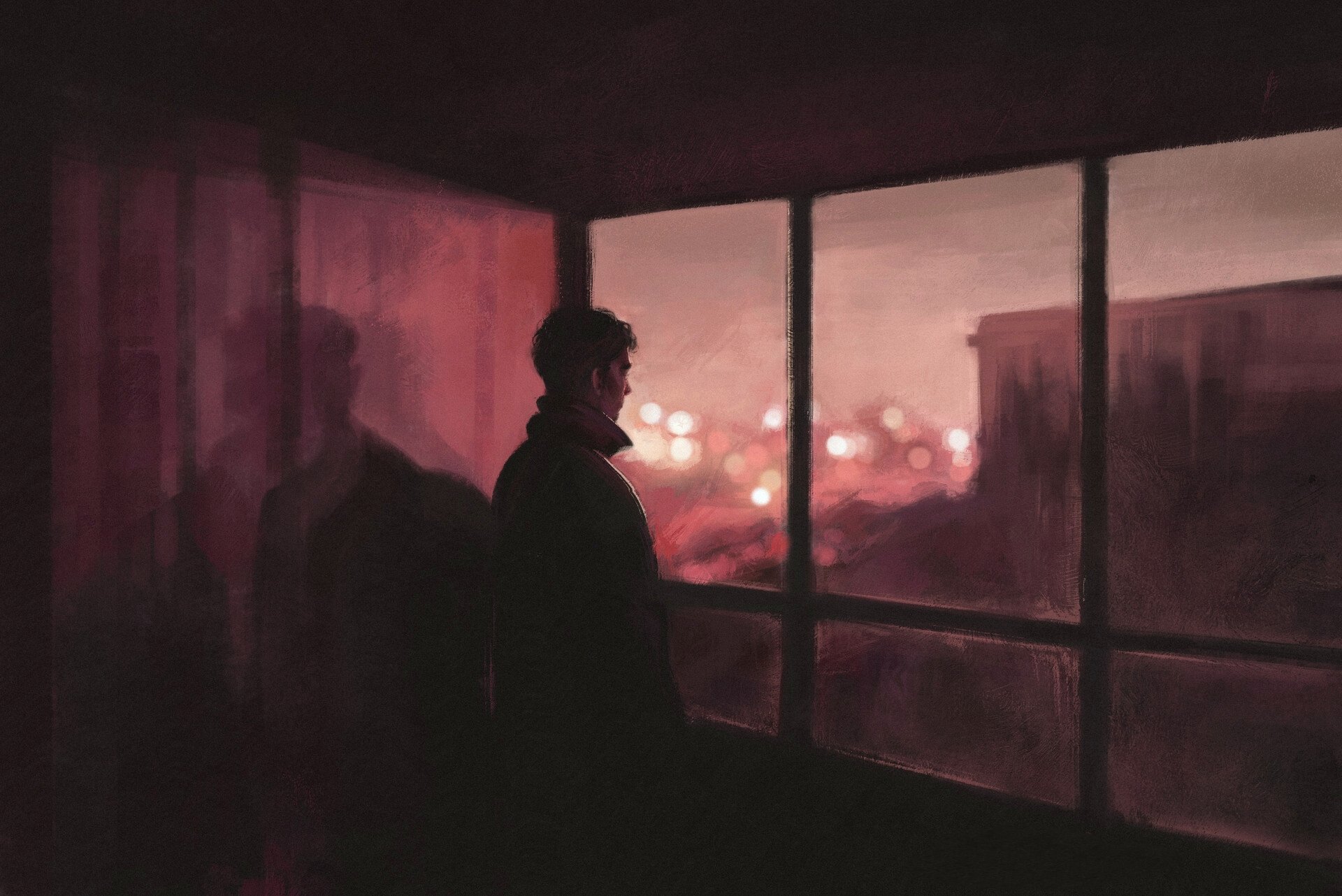 Парень ночью у окна
