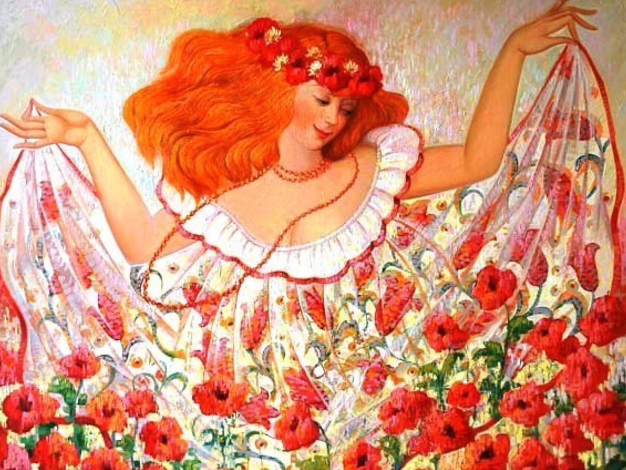 Открытки женщины рисованные. Картины Марины Григорян. Художник Marina Grigoryan.. Рыжая девушка Весна живопись. Женский день иллюстрация.
