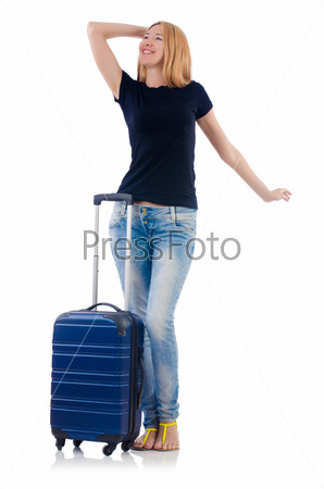 Блондинка с синим чемоданом