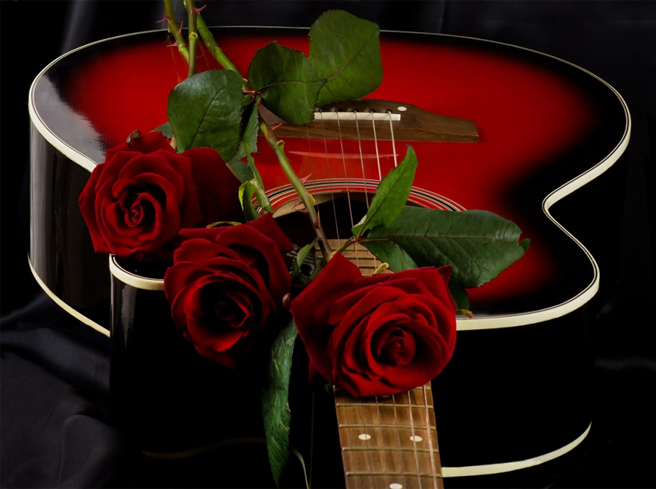 Включи песню цветы. Гитара цветы. Гитара рояль цветы.