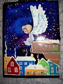 Ангел над домами. Ангел на крыше. Рождественский ангел над городом. Ангел над домом. Зимний ангел на крыше.