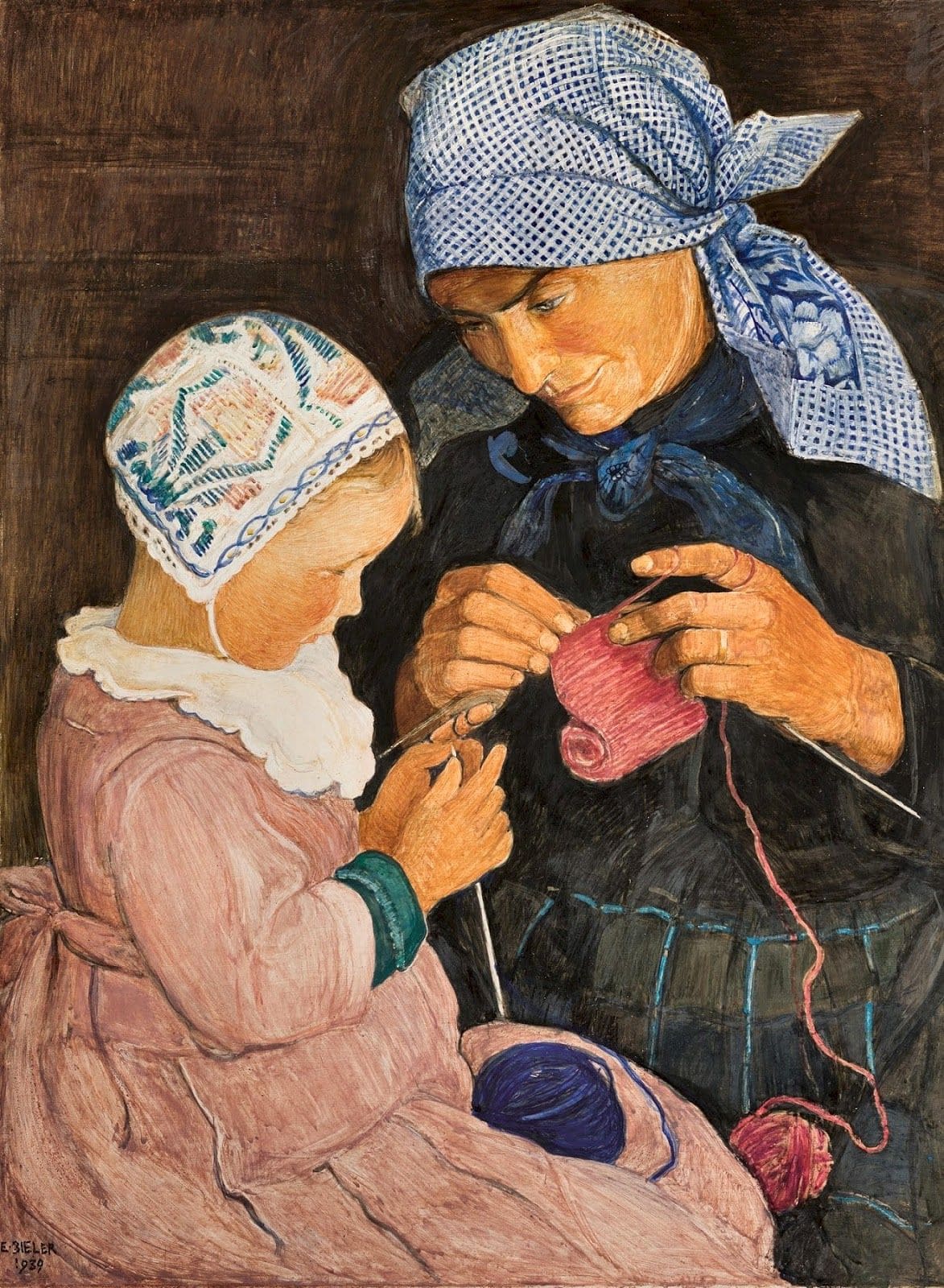 Мать вяжет дочке оберег