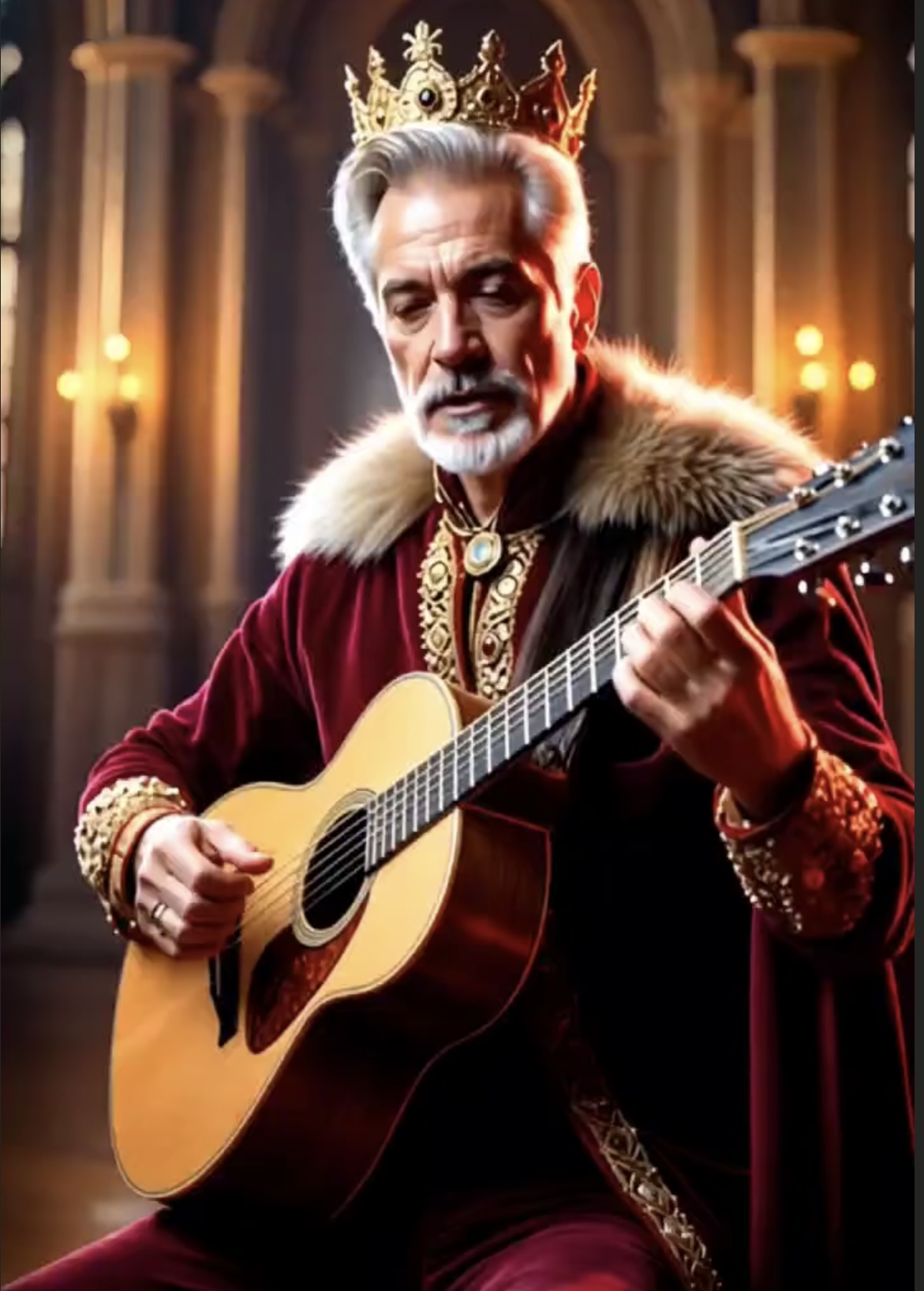 Он обнял гитары стан