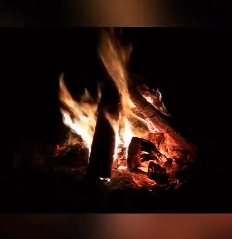 От костра летели искры, пламя языками врезалось в