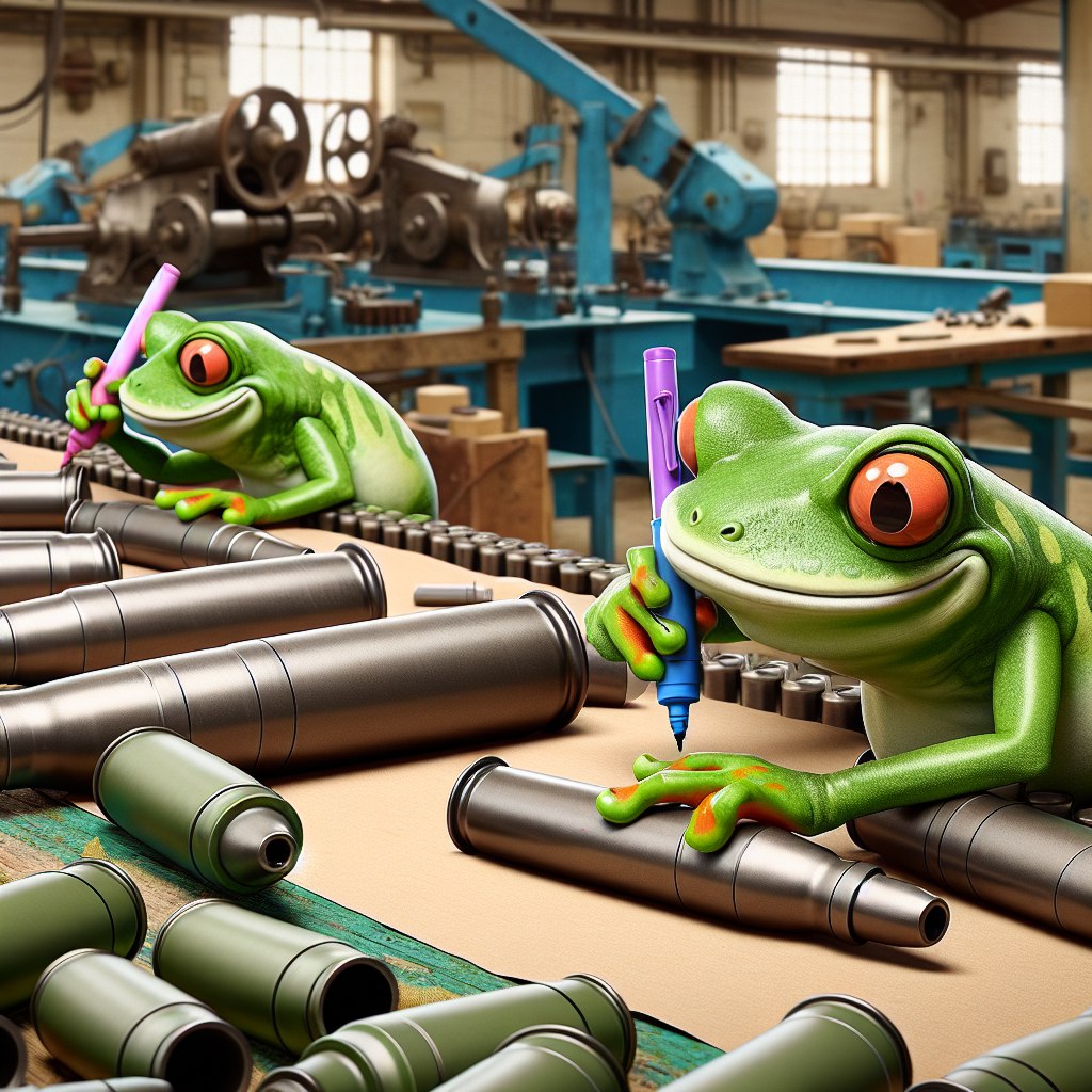 Две жабы что-то пишут на снарядах!