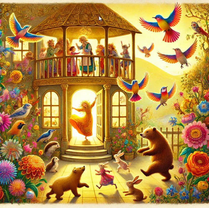 They were sitting on the golden porch