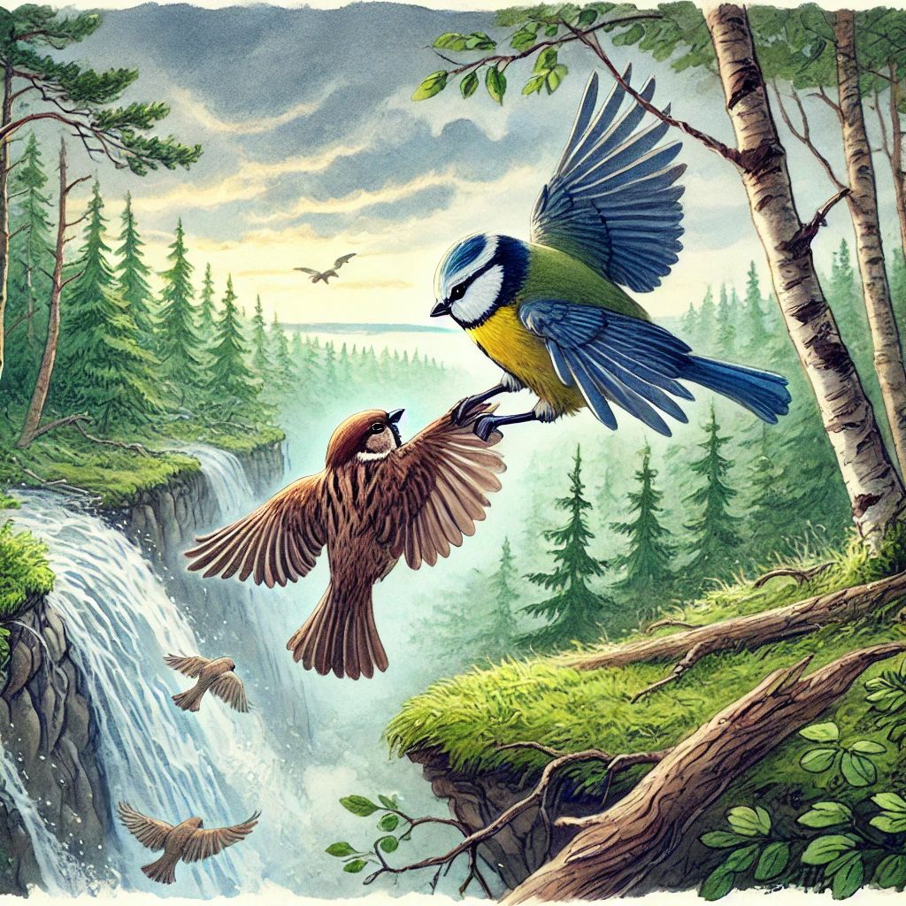 Сказка про интеллигентную синичку и наглого воробь