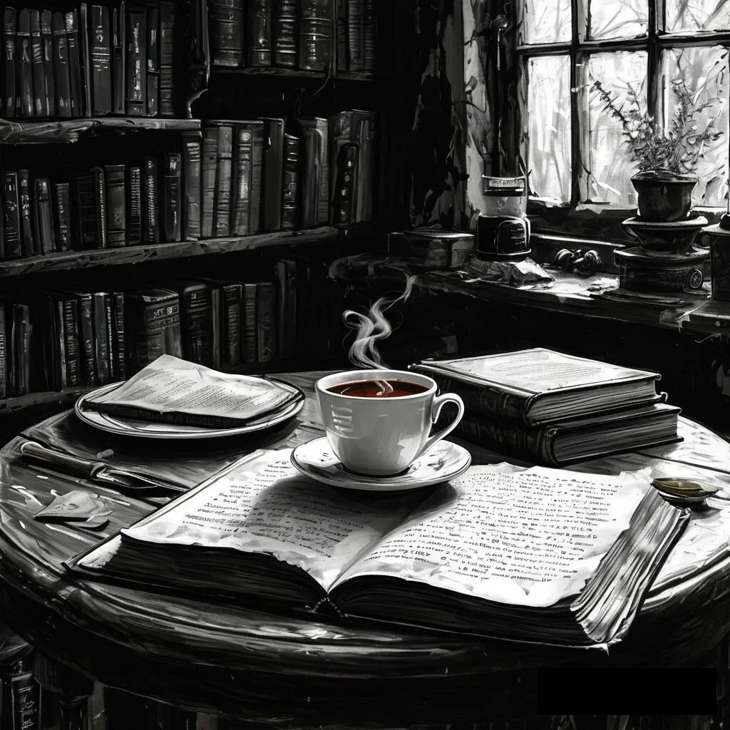 На столе - чашка кофе...