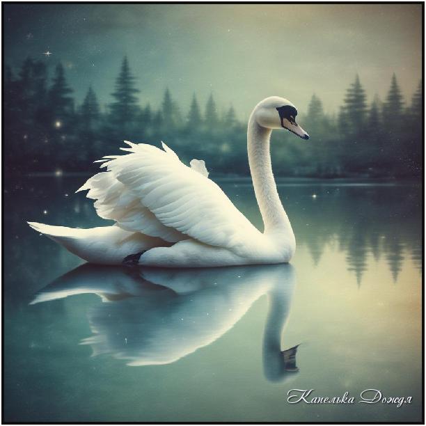 Белый лебедь на пруду