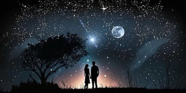 Звёздным покрывалом расплескалось небо