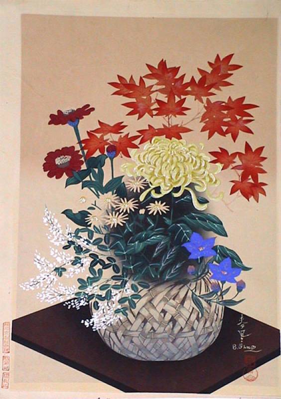 Гравюра с букетом