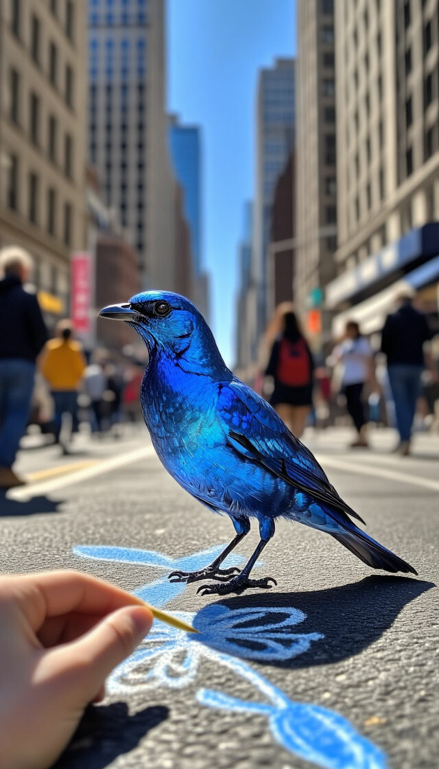 Рисуют мелками синего цвета