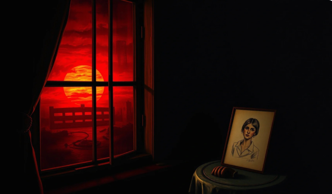 Кроваво - алый закат за шторою