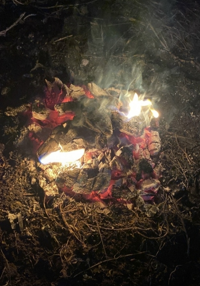 Догорал костер в лесу!