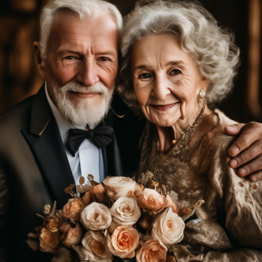 Пожилая пара отмечает золотую свадьбу