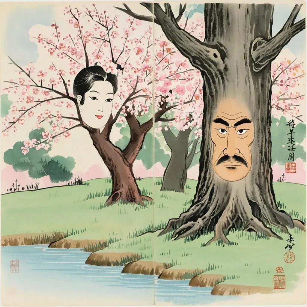 Вишня и дуб