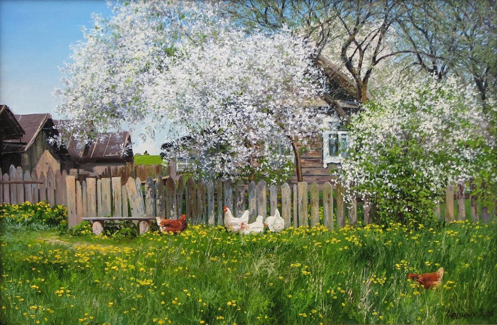 Над деревней золотится воздух,