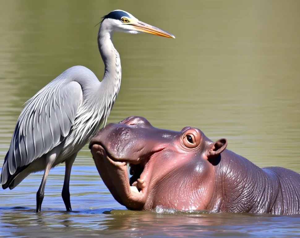 Басня! Цапля и бегемот!