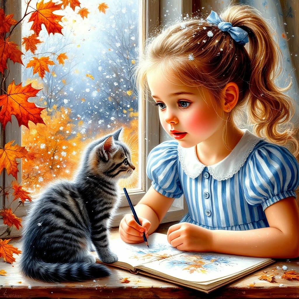 Девочка рисует мечту в альбоме