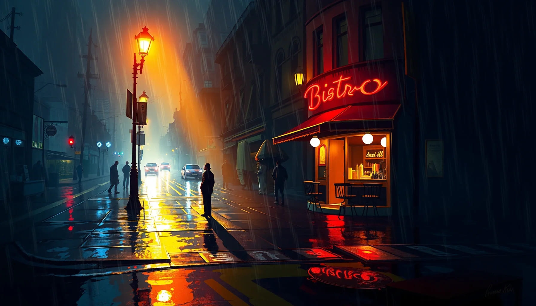 Фонари на мокром асфальте