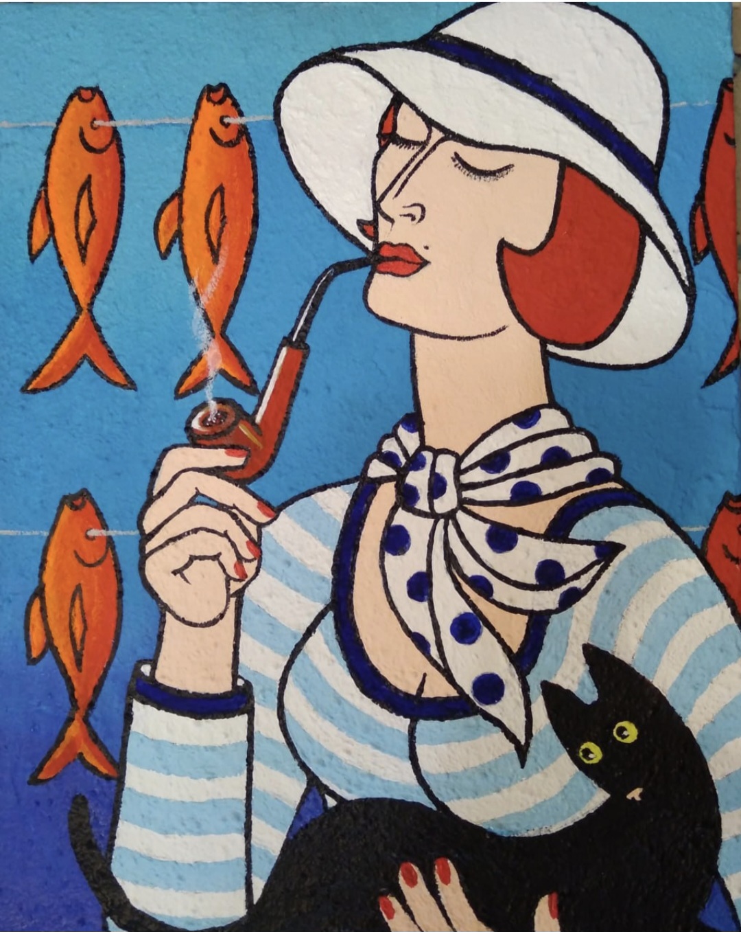 Рыбачка Соня с черной кошкой